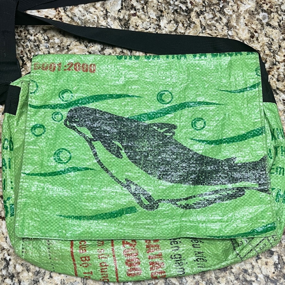 Gecko Traders Recycled Materials Green Fish Print Messenger Bag